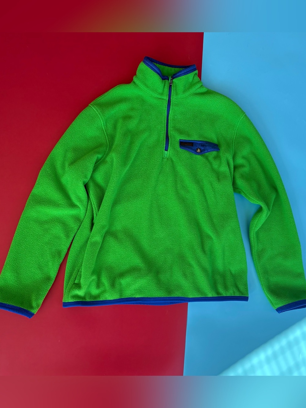 Polo Ralph Lauren Mens L Bright Green Fleece Quarter Zip Pullover Blue Trim